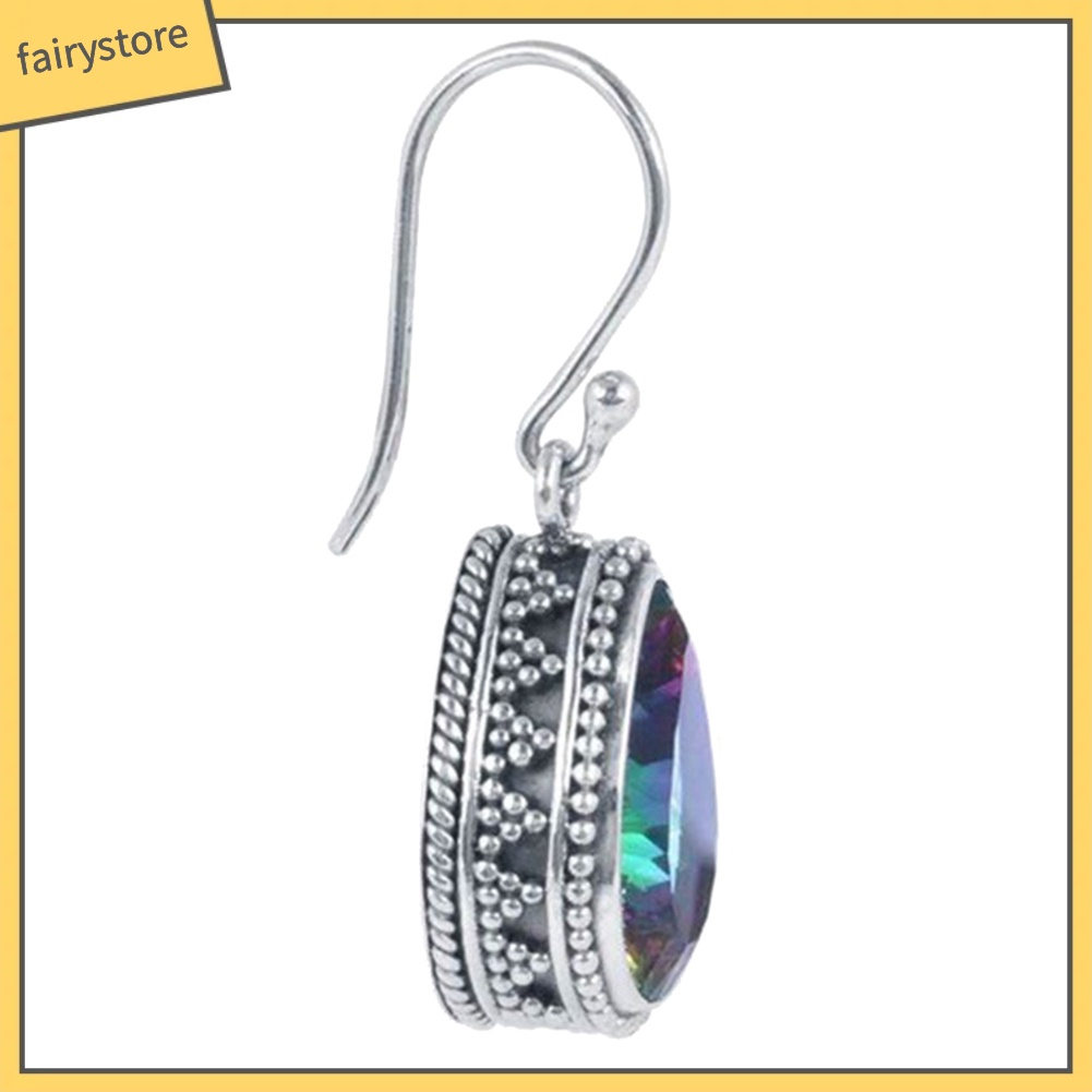 Bông Tai Chuỗi Đính Đá Topaz Giả Hình Giọt Nước Nhiều Màu Thời Trang Cho Nữ