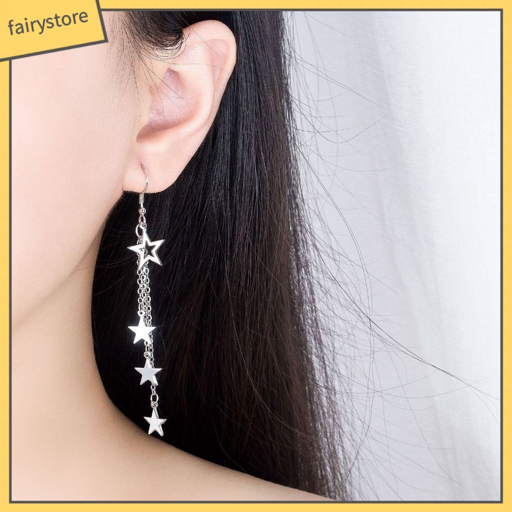 Bông Tai Dạng Móc Tua Rua Hình Ngôi Sao Lấp Lánh Thời Trang Cho Nữ