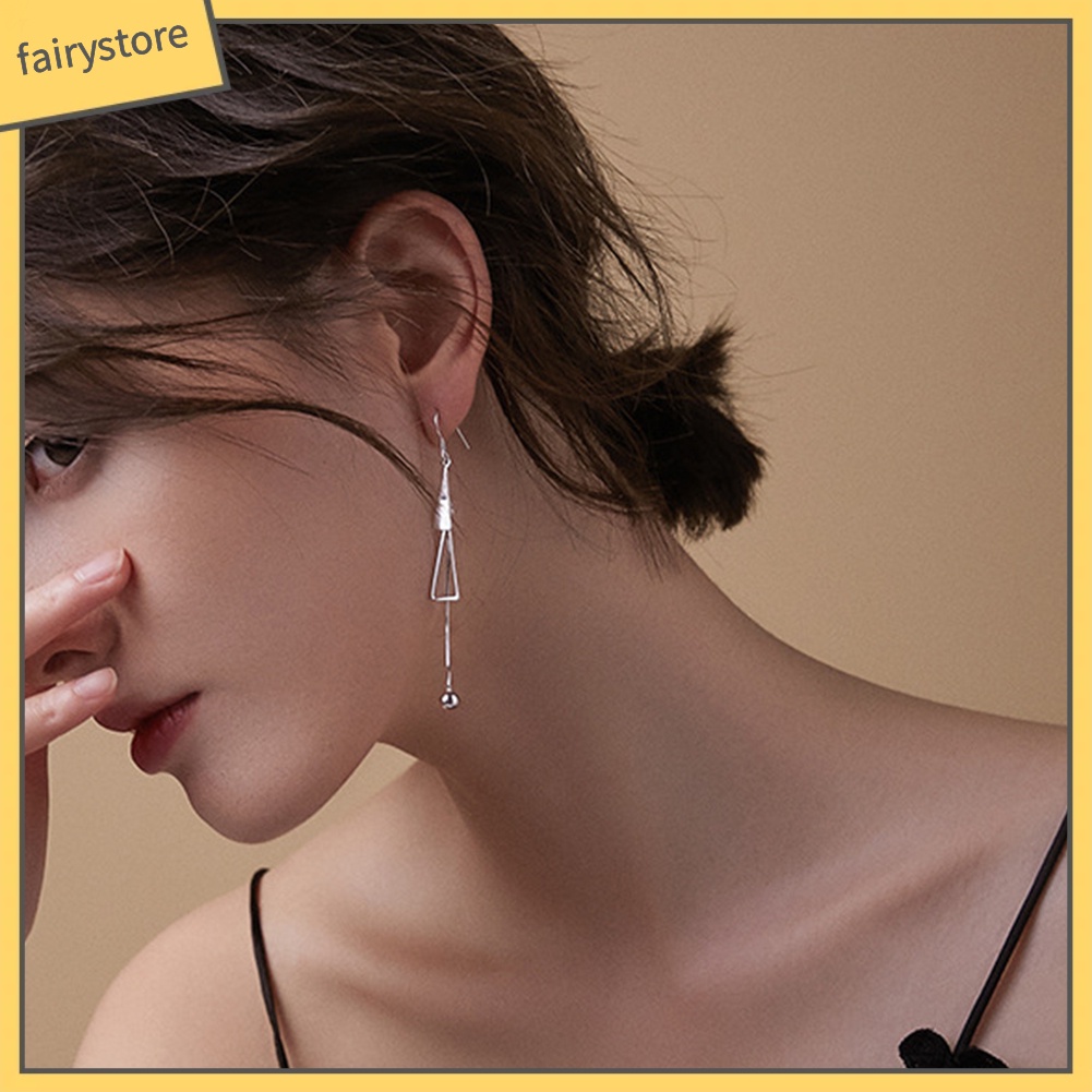 Đôi Bông Tai Hình Tam Giác Dáng Dài Gắn Hai Quả Bông Thời Trang Cho Nữ