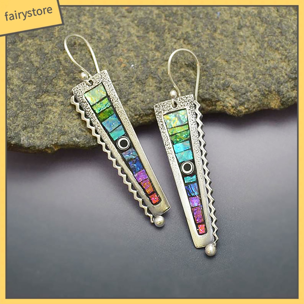 [FRO] Bông Tai Móc Mặt Hình Zigzag Màu Cầu Vồng Phong Cách Dành Cho Nữ