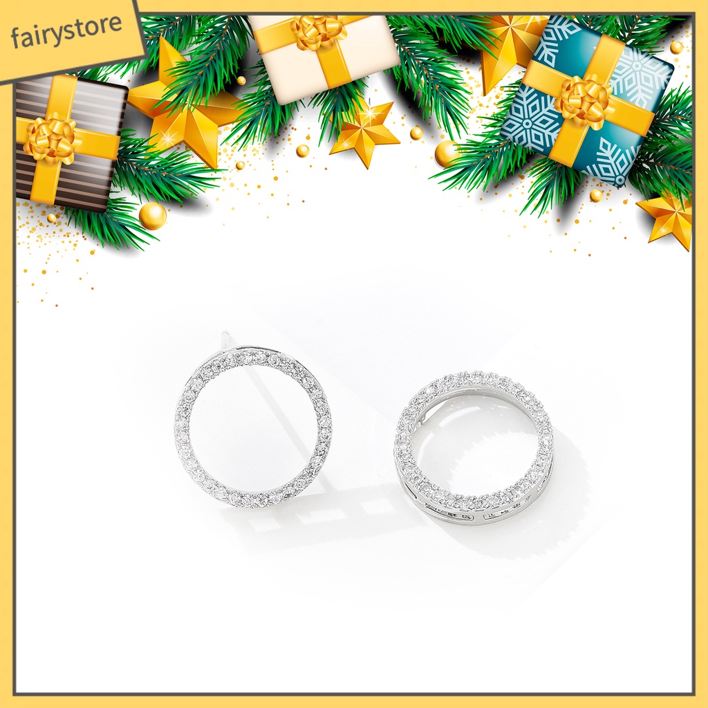 Bông Tai Hình Tròn Đính Đá Zircon Hình Trái Tim Đơn Giản Cho Nữ