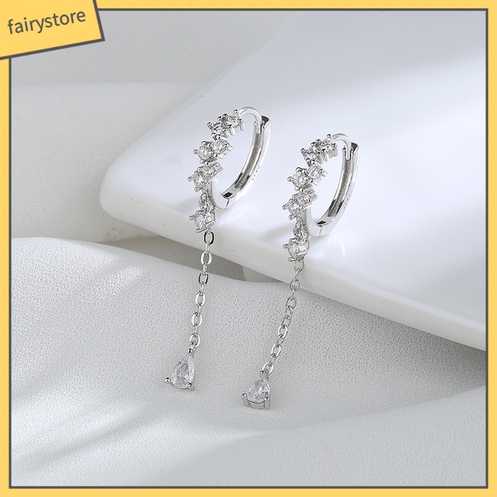 1 Bông Tai Hình Giọt Nước Đính Đá Zircon Thời Trang