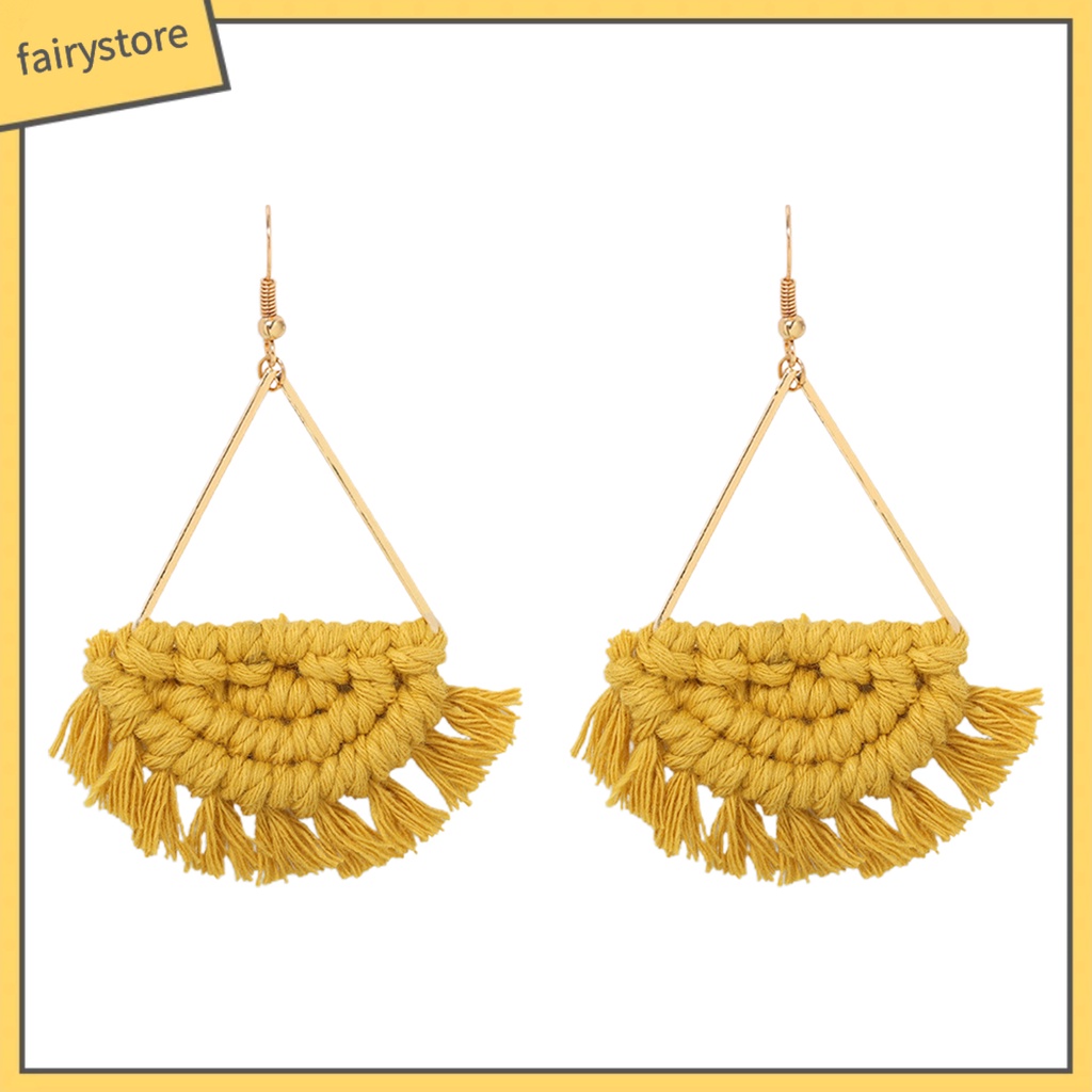[FRO] 1 Đôi Bông Tai Móc Tua Rua Bện Khối Lượng Nhẹ Phong Cách Bohemia Đi Biển
