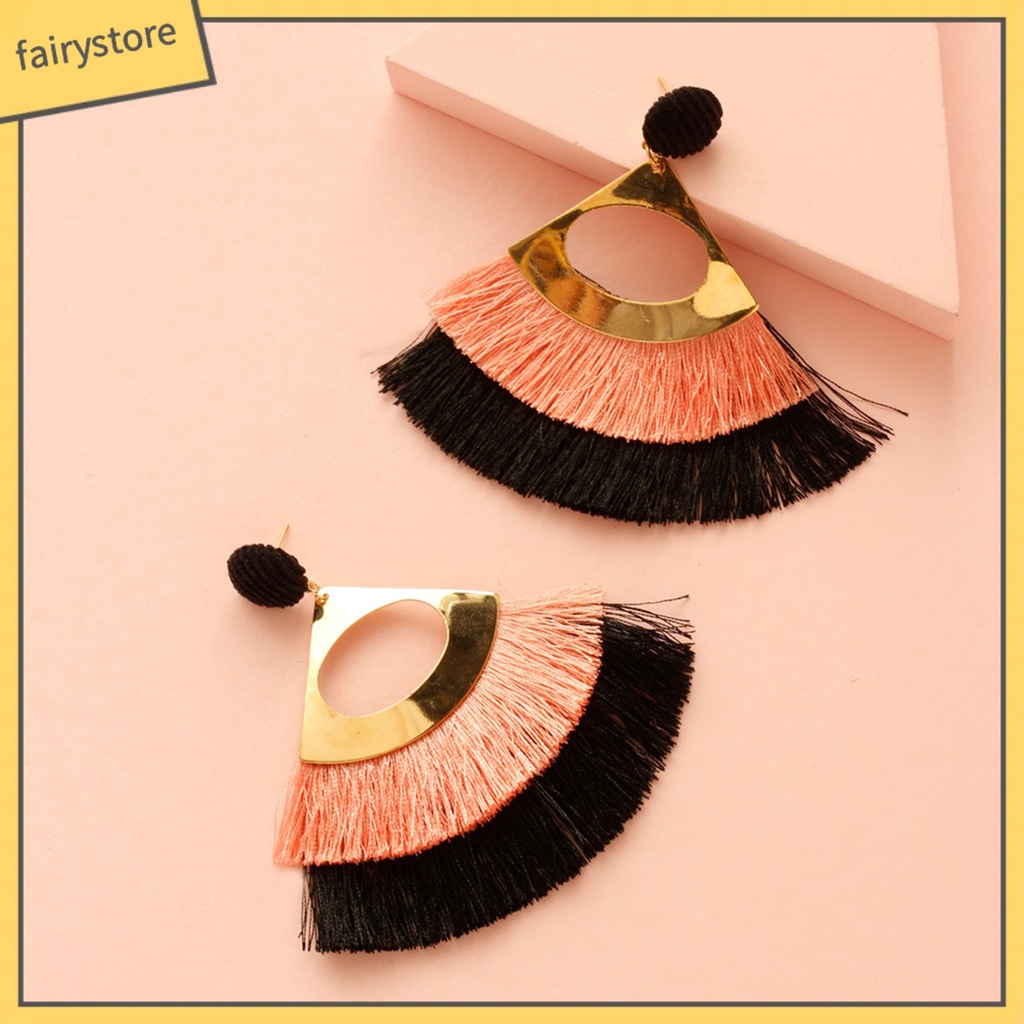 1 Đôi Bông Tai Hình Vỏ Sò Đính Tua Rua Phong Cách Bohemian Thời Trang