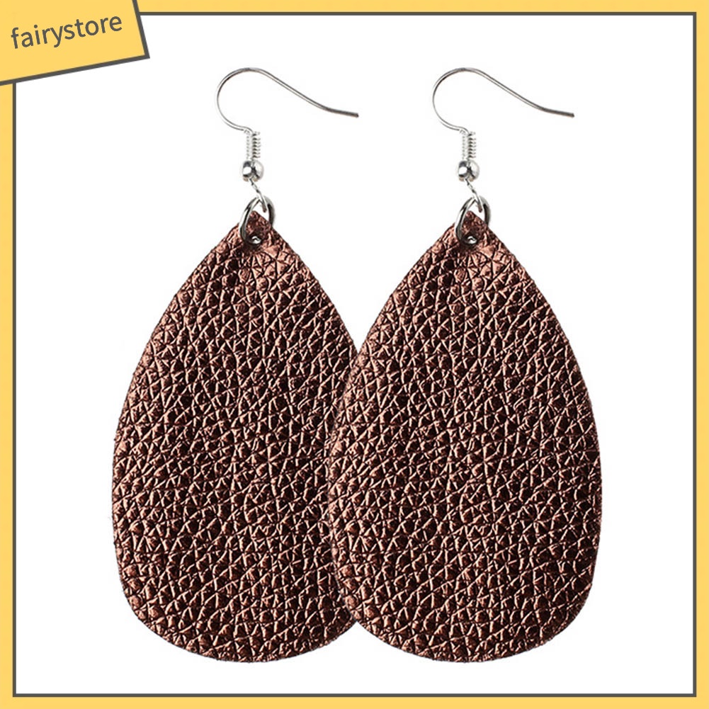 [FRO] Bông Tai Móc Câu Bằng Da Giả Kết Cấu Quả Vải Hình Giọt Nước Cho Nữ