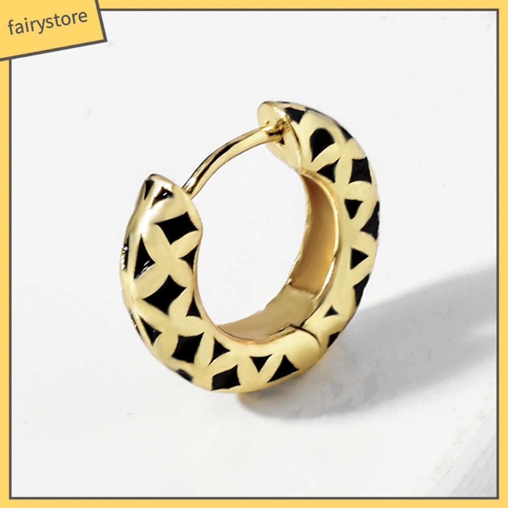 1 Bông Tai Tròn Mặt Tráng Men Họa Tiết Hình Học Nhiều Màu Sắc Cho Nữ