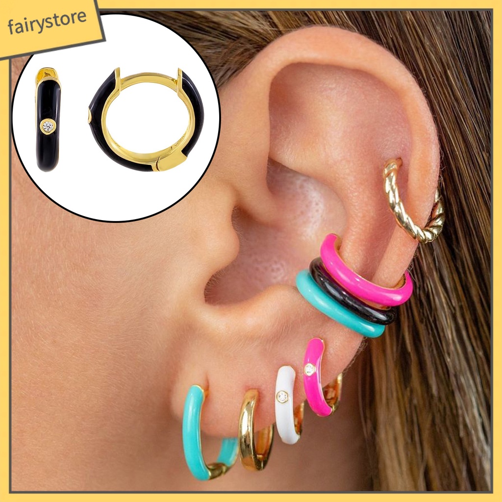 1 Đôi Bông Tai Tròn Đính Đá Zircon Bằng Hợp Kim Tinh Tế Dành Cho Nữ