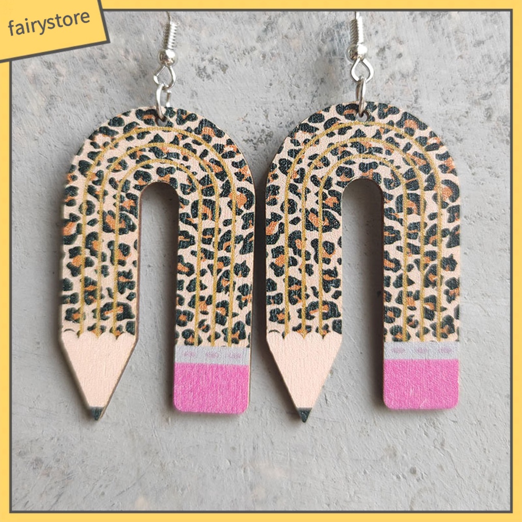1 Đôi Bông Tai Hình Cây Bút Chì Họa Tiết Da Báo Thời Trang Dành Cho Nữ