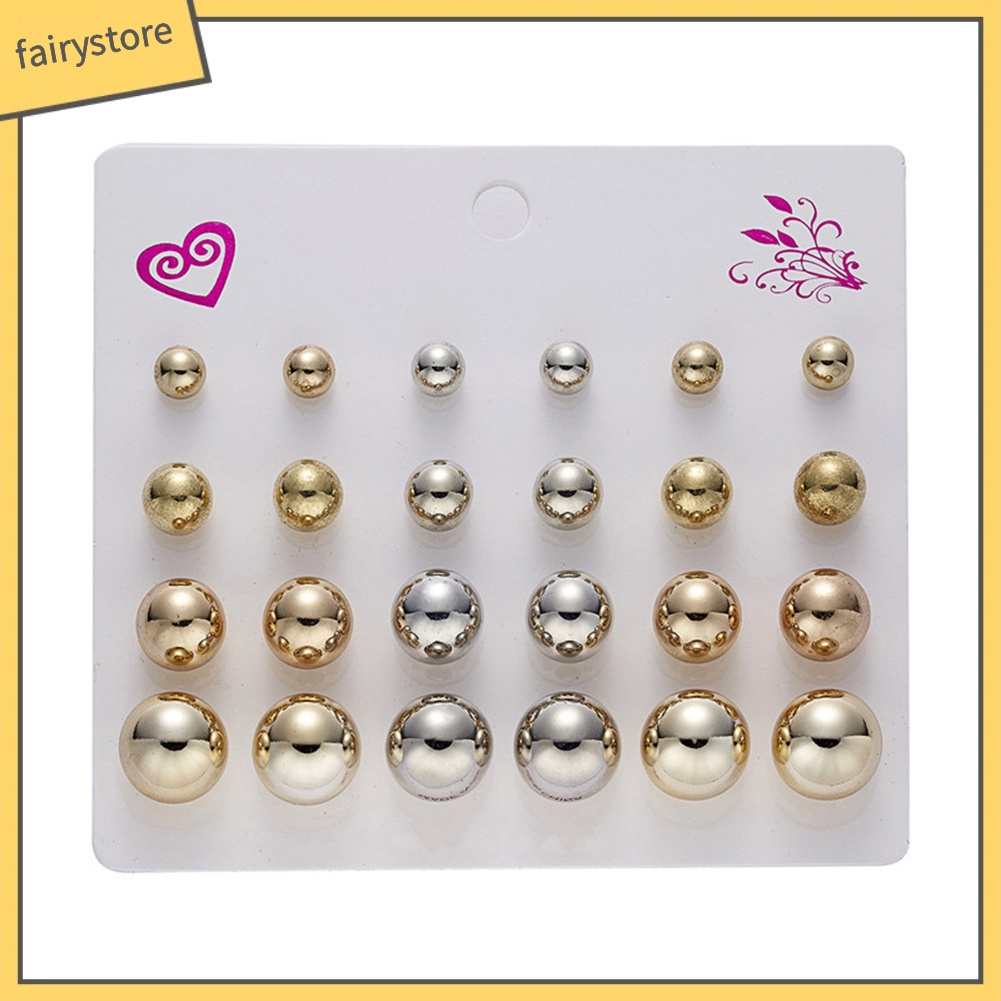 Set 12 Đôi Khuyên Tai Đính Đá / Ngọc Trai Giả Thời Trang Thanh Lịch Dành Cho Nữ