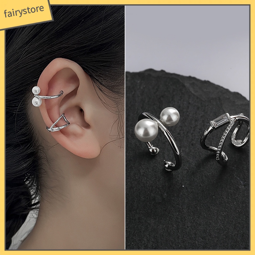 1 Khuyên Kẹp Vành Tai Không Cần Khoan Lỗ Dát Đá Giả Ngọc Trai Thời Trang Cho Nữ