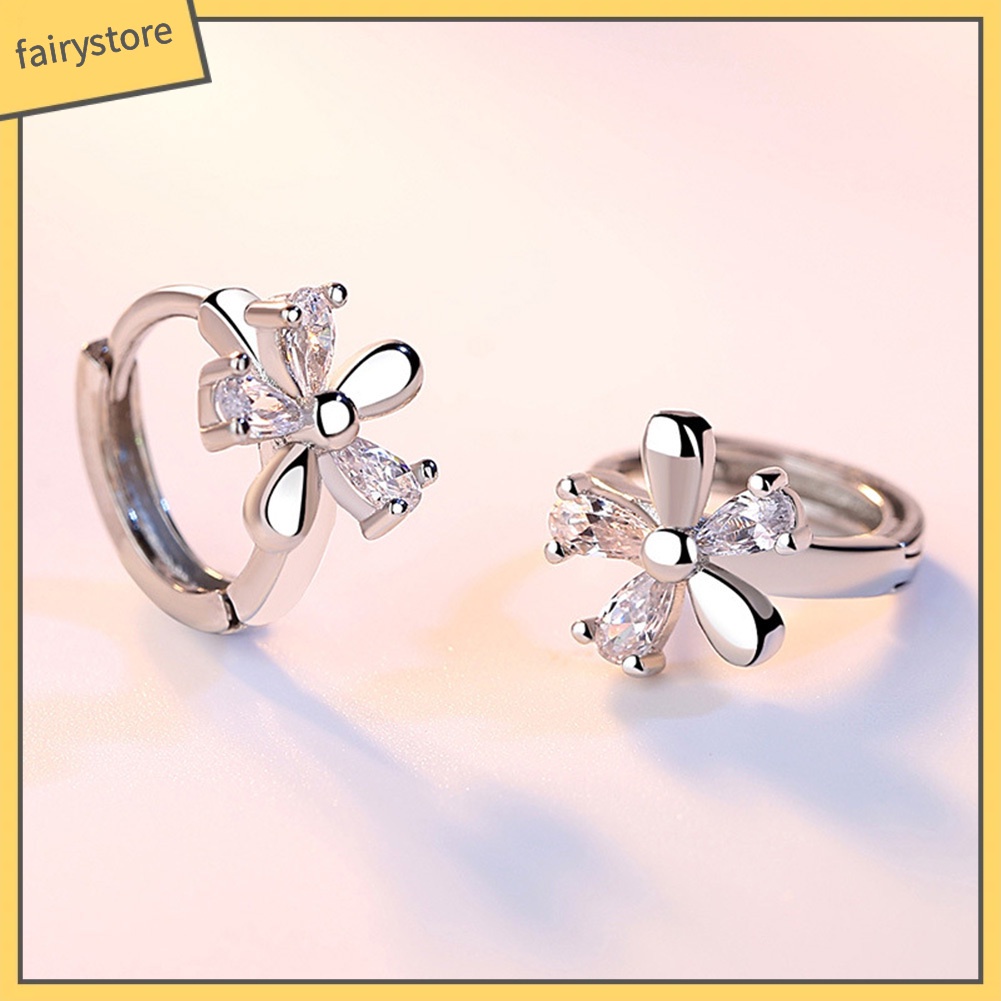 Bông Tai Hình Hoa Đính Đá Zircon Ngọt Ngào Cho Nữ