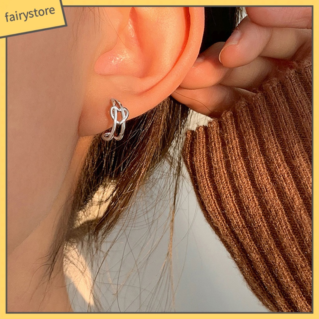 [FRO] 1 Cặp Bông Tai Đinh Tán Hình Chữ C Thắt Nút Trái Tim Tình Yêu Sáng Bóng Dễ Phối Đồ Không Dị Ứng Quà Tặng Trang Sức Cho Nữ