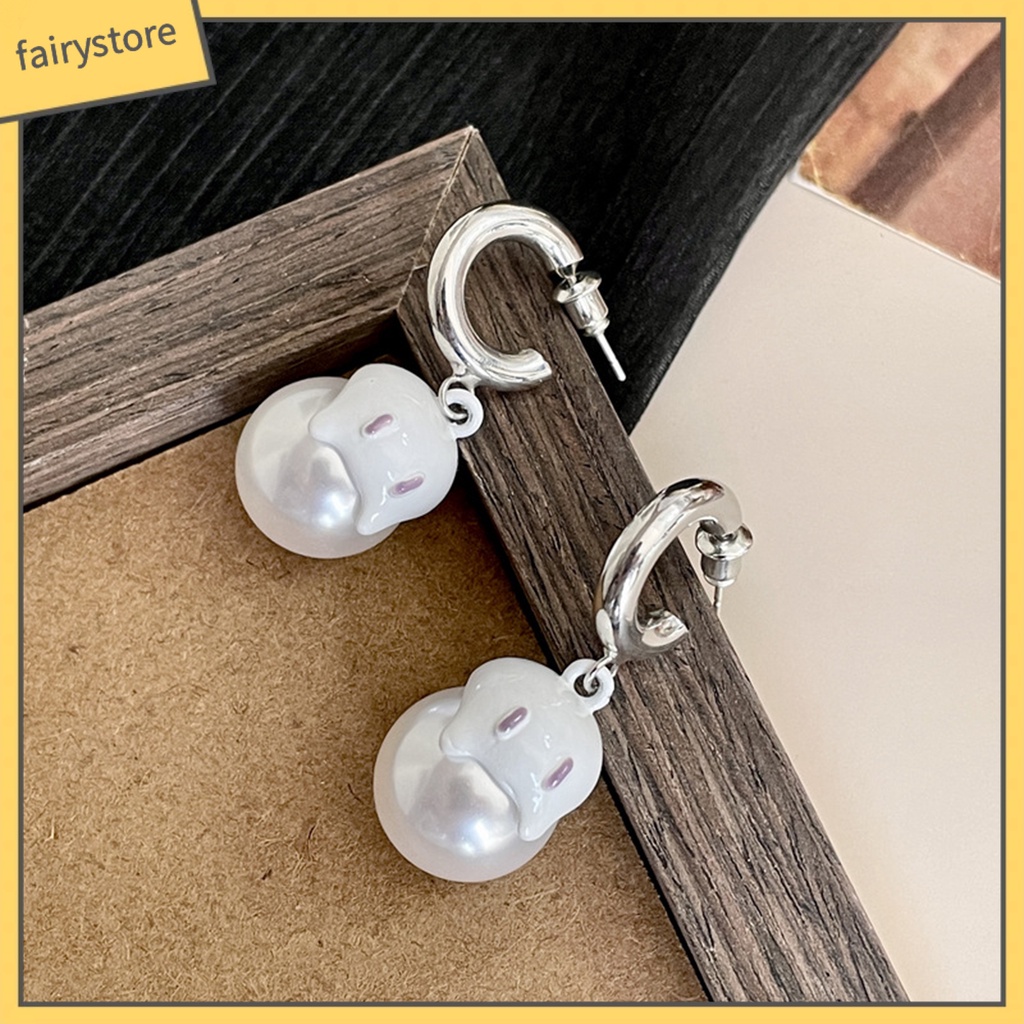 1 Đôi Bông Tai Ngọc Trai Nhân Tạo Hình Ma Nhỏ Dễ Thương Cho Nữ