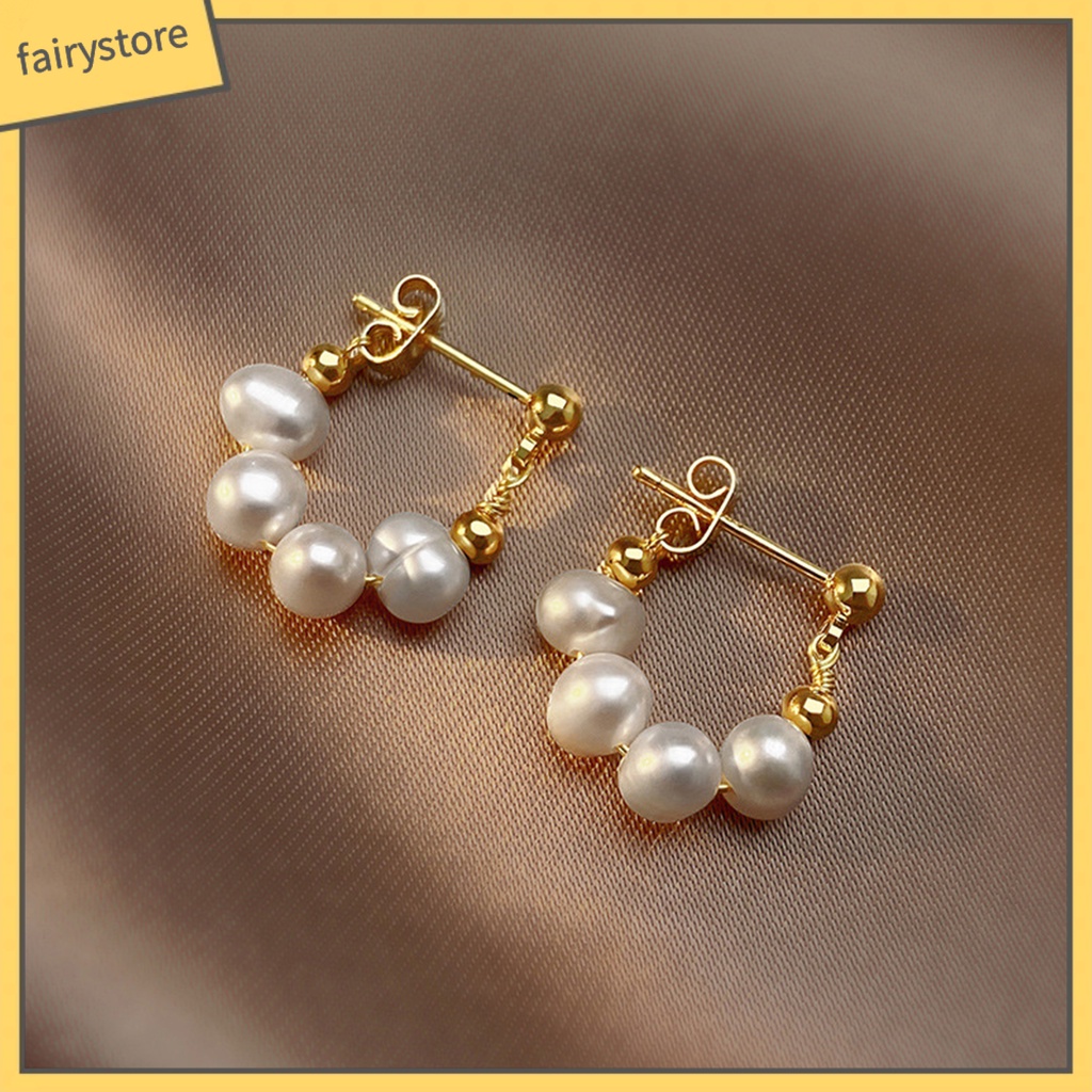 1 Đôi Bông Tai Hình Học Đính Ngọc Trai Giả Phong Cách Vintage Thanh Lịch Dành Cho Nữ