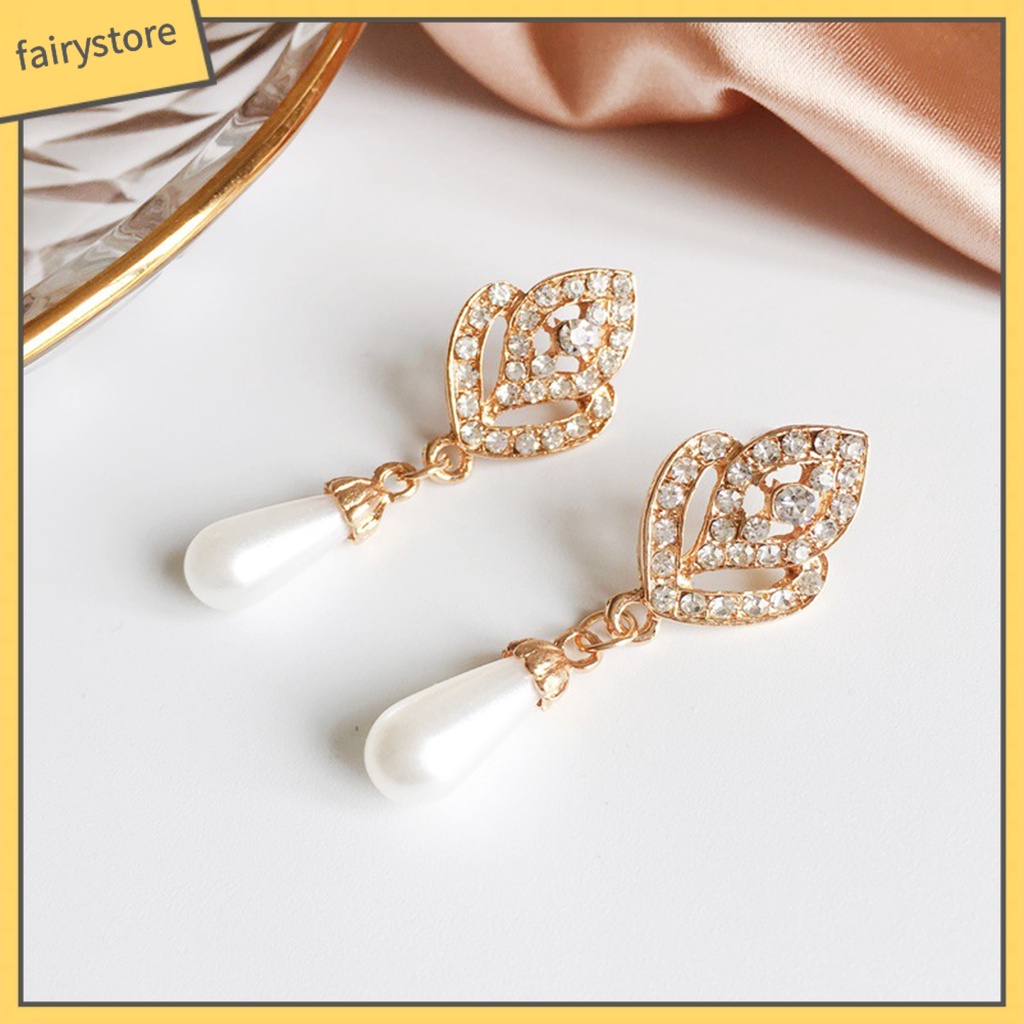 Bông Tai Hình Giọt Nước Đính Đá Trang Nhã Dành Cho Cô Dâu