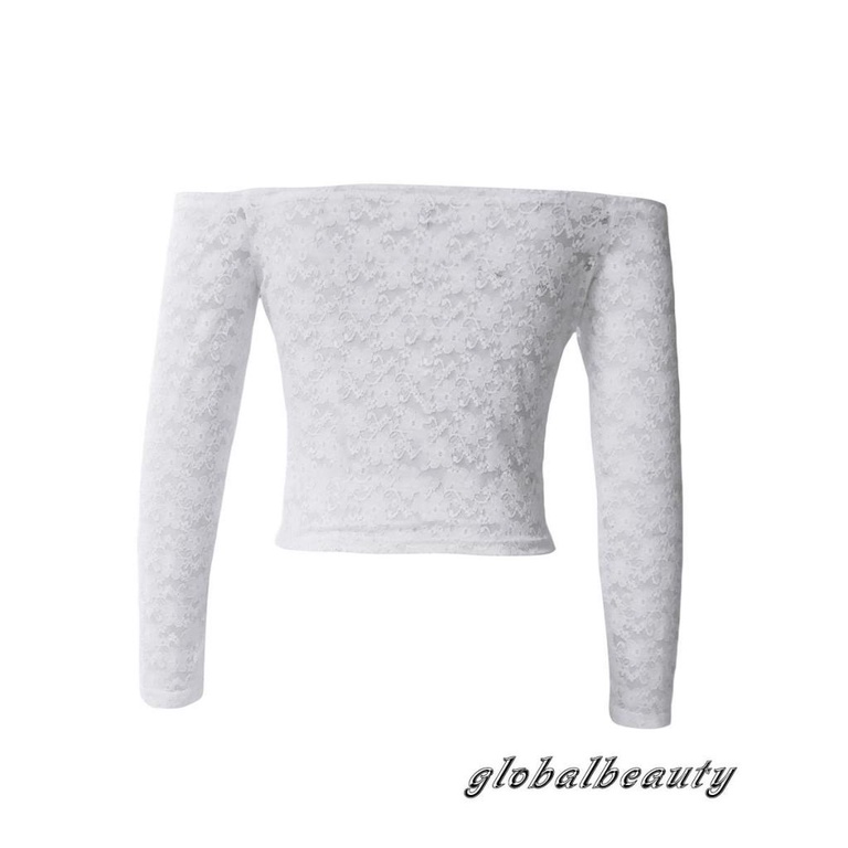 Áo Kiểu Trễ Vai Tay Dài Phối Ren Xuyên Thấu Thời Trang Mùa Thu Cho Nữ