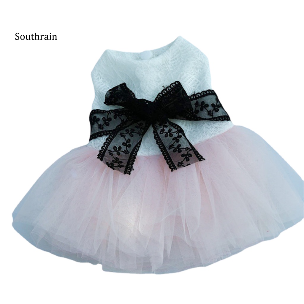 Đầm Sát Nách Viền Lưới Thoáng Khí Đính Nơ Xinh Xắn Cho Cún Cưng