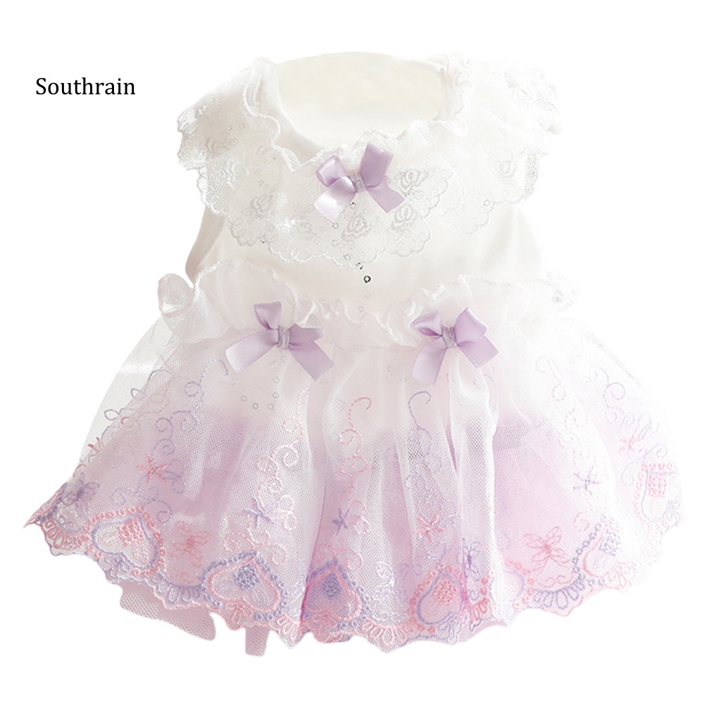 Đầm Không Tay Eo Cao Viền Ren Thắt Nơ Cho Cún Cưng