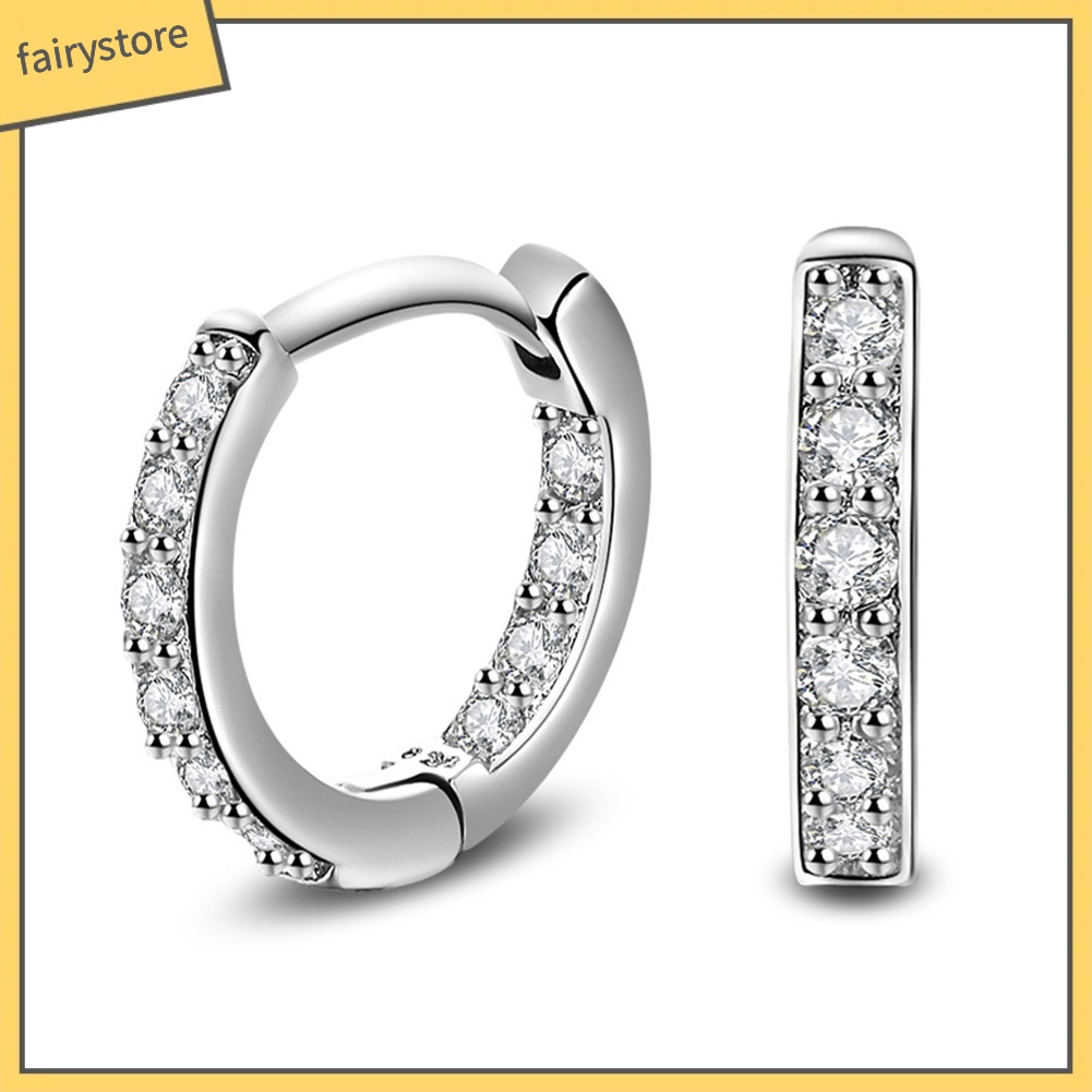 Khuyên Tai Tròn Mạ Bạc Đính Đá Zircon Thời Trang