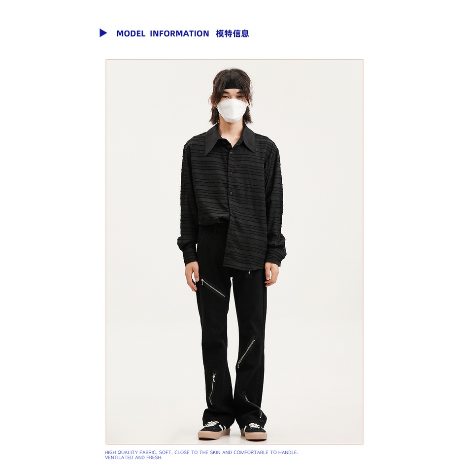 Voguo Rơ Le Niche Quần Jean Ống Loe Micro Màu Đen Phối Khóa Kéo Phong Cách Đường Phố Tối Cao Bán Chạy