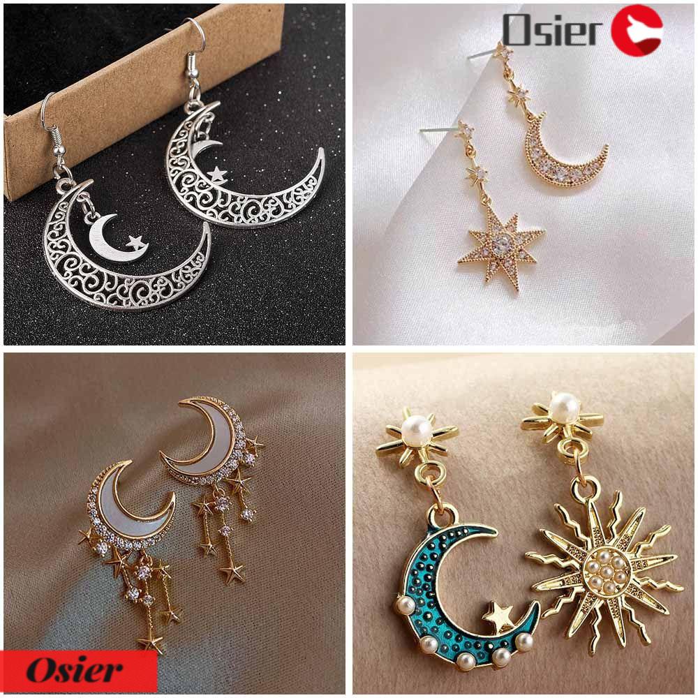 Bông Tai Dáng Dài Hình Mặt Trăng Ngôi Sao S925 Thời Trang Cho Nữ OSIER1