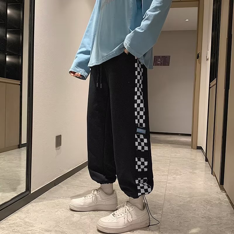 Quần Dài Thể Thao Ống Đứng In Họa Tiết Caro Phong Cách Hàn Quốc Thời Trang Xuân Thu Cho Nam