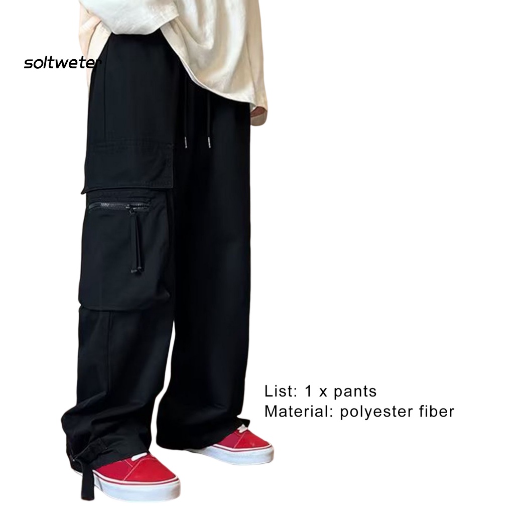 Quần Baggy Dáng Suông Nhiều Túi Màu Trơn Phong Cách Hip Hop Đường Phố Cho Nam