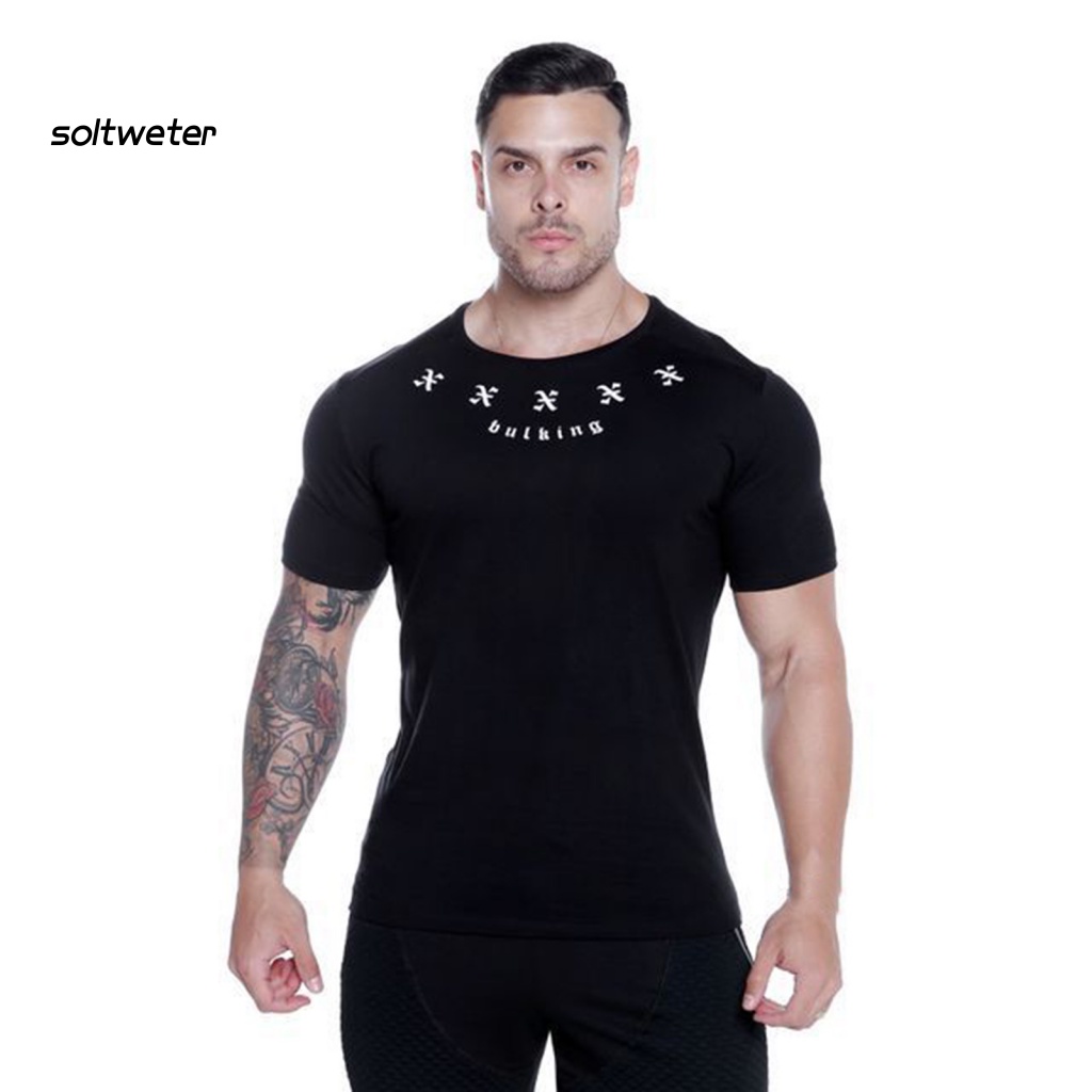 Áo Thun Tay Ngắn Cổ Tròn In Chữ Chất Liệu Co Giãn Nhanh Khô Thời Trang Mùa Hè Cho Nam