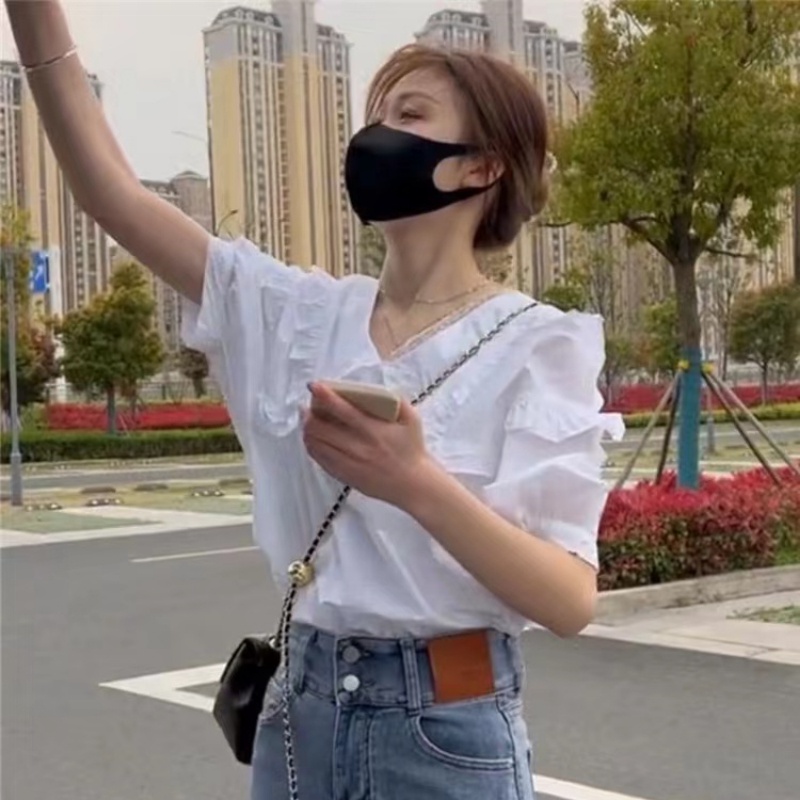 Áo Sơ Mi Tay Ngắn Phồng Cổ Búp Bê Thời Trang Mùa Hè 2023 Phong Cách Mới Dành Cho Bạn Nữ