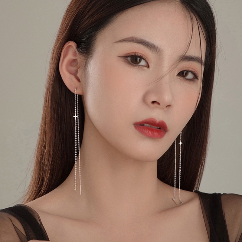 Hoa Tai Dáng Dài Mạ Bạc Phối Tua Rua Thời Trang Cao Cấp