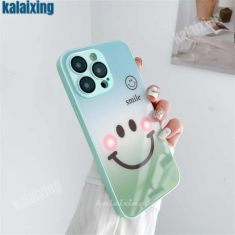 Ốp Điện Thoại Kính Cường Lực Cứng Hình Mặt Cười Màu Gradient Cho iPhone 14 Pro Max 13 12 Pro Max 11 Pro Max