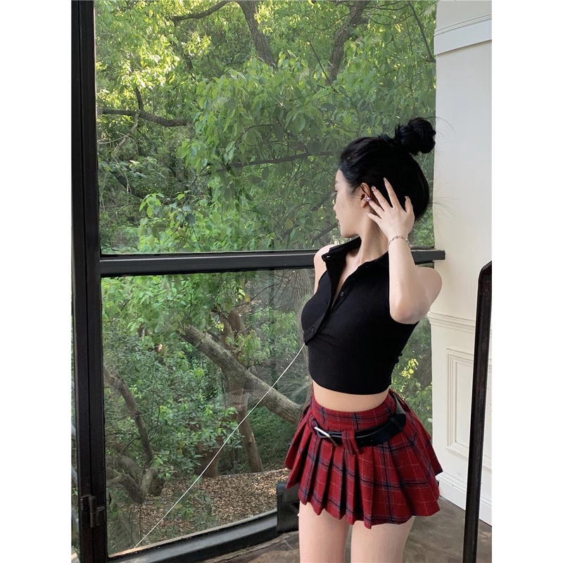 Áo Thun Không Tay Dáng Ngắn Ôm Sát Màu Đen Thời Trang Mùa Hè Cho Nữ