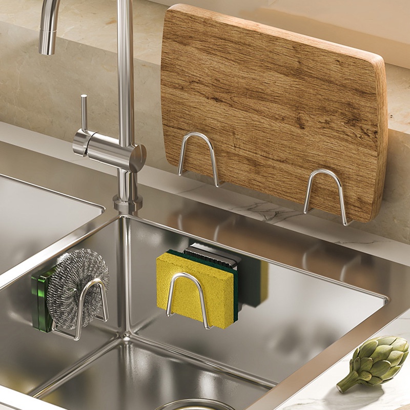 Giá Đỡ Miếng Bọt Biển Rửa Chén Tự Dính Bằng Thép Không Gỉ Tiện Lợi Dành Cho Bồn
