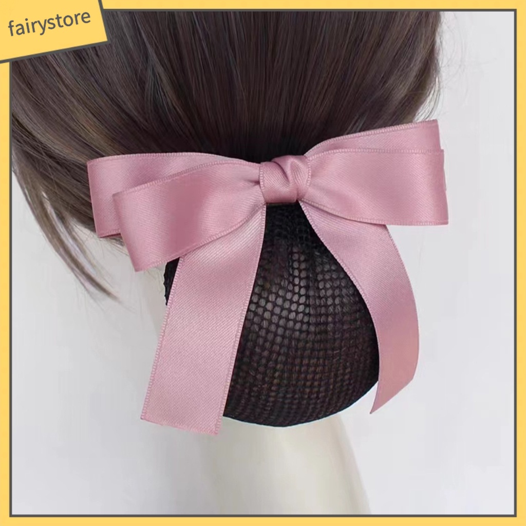 [FRO] Kẹp Tóc Lưới Thắt Nơ Màu Trơn Trang Trí Kiểu Lưới Cá Tính Chống Trượt Mềm Mại Dành Cho Nữ Tiếp Viên Hàng Không