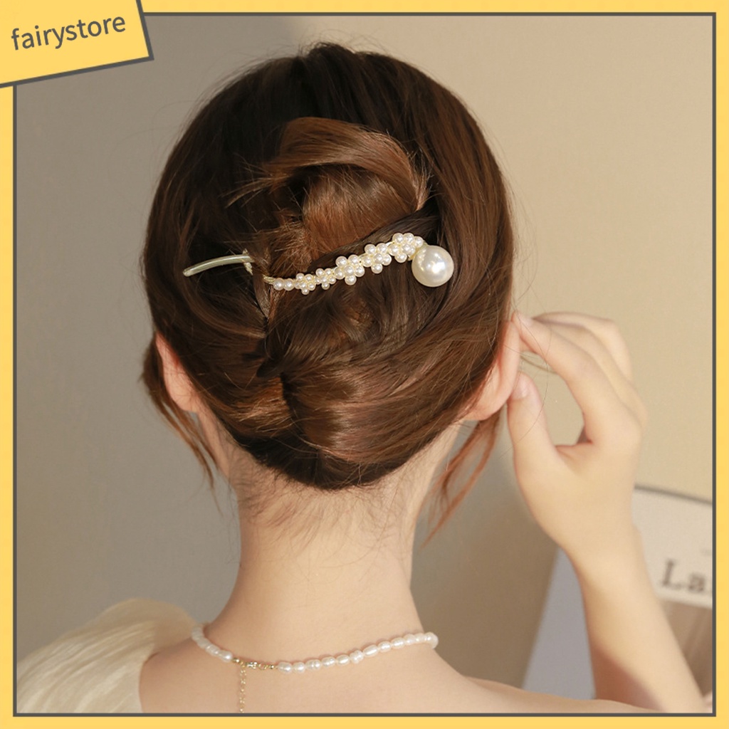 Kẹp Tóc Dạng Xoắn Đính Ngọc Trai Giả Chống Trượt Trang Trí Tóc Đơn Giản Thanh Lịch