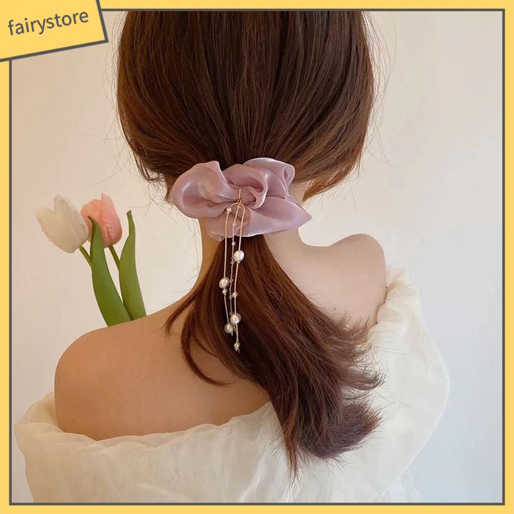 Dây Cột Tóc Đính Ngọc Trai Giả Co Giãn Tốt Thời Trang Xinh Xắn Cho Nữ