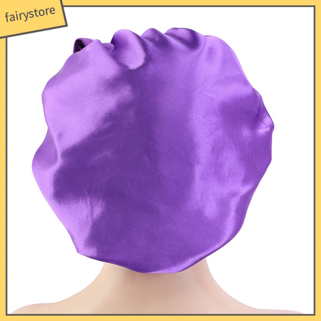 Mũ Trùm Đầu Bằng Lụa Satin Co Giãn Màu Trơn Phối Ren Chăm Sóc Tóc Khi Ngủ Cho Nữ