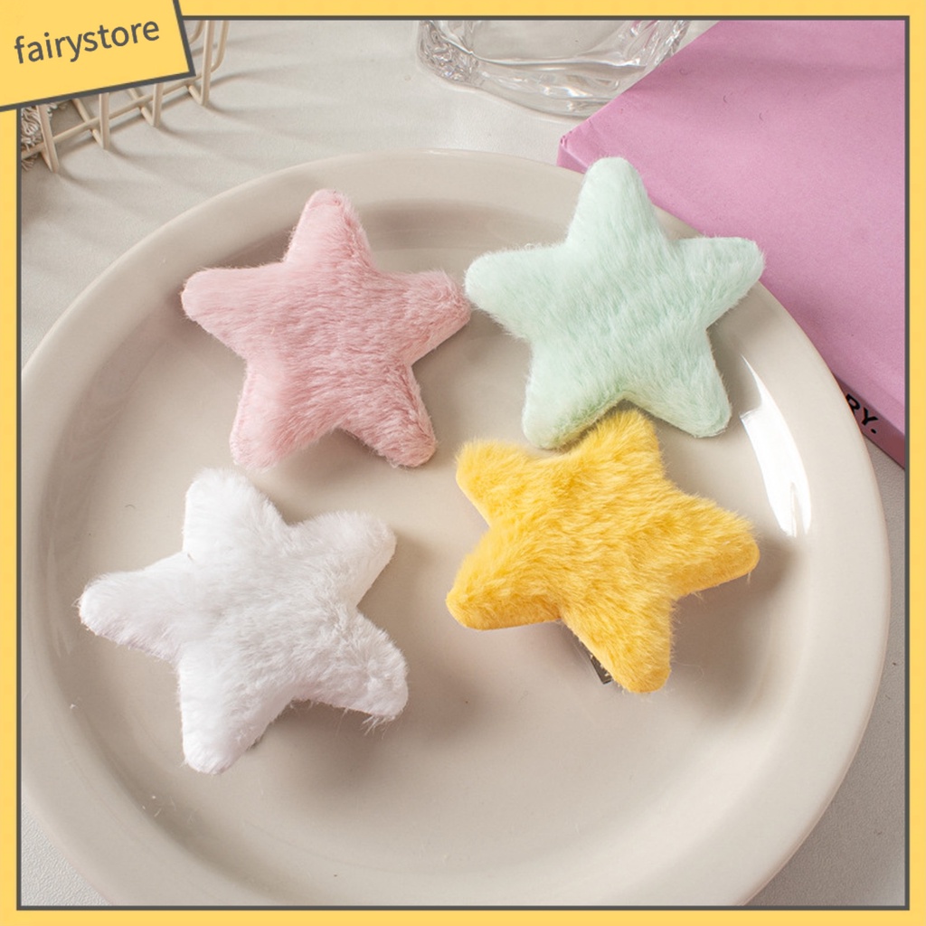 Set 4 Kẹp Tóc Hình Ngôi Sao Năm Cánh Màu Trơn Mềm Mại Chống Trượt