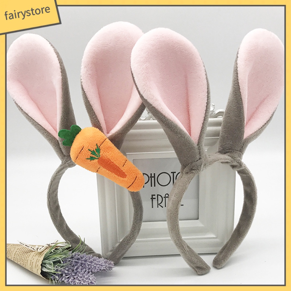 Băng Đô Cài Tóc Tai Thỏ Nhồi Bông Hoạt Hình Co Giãn Vui Nhộn