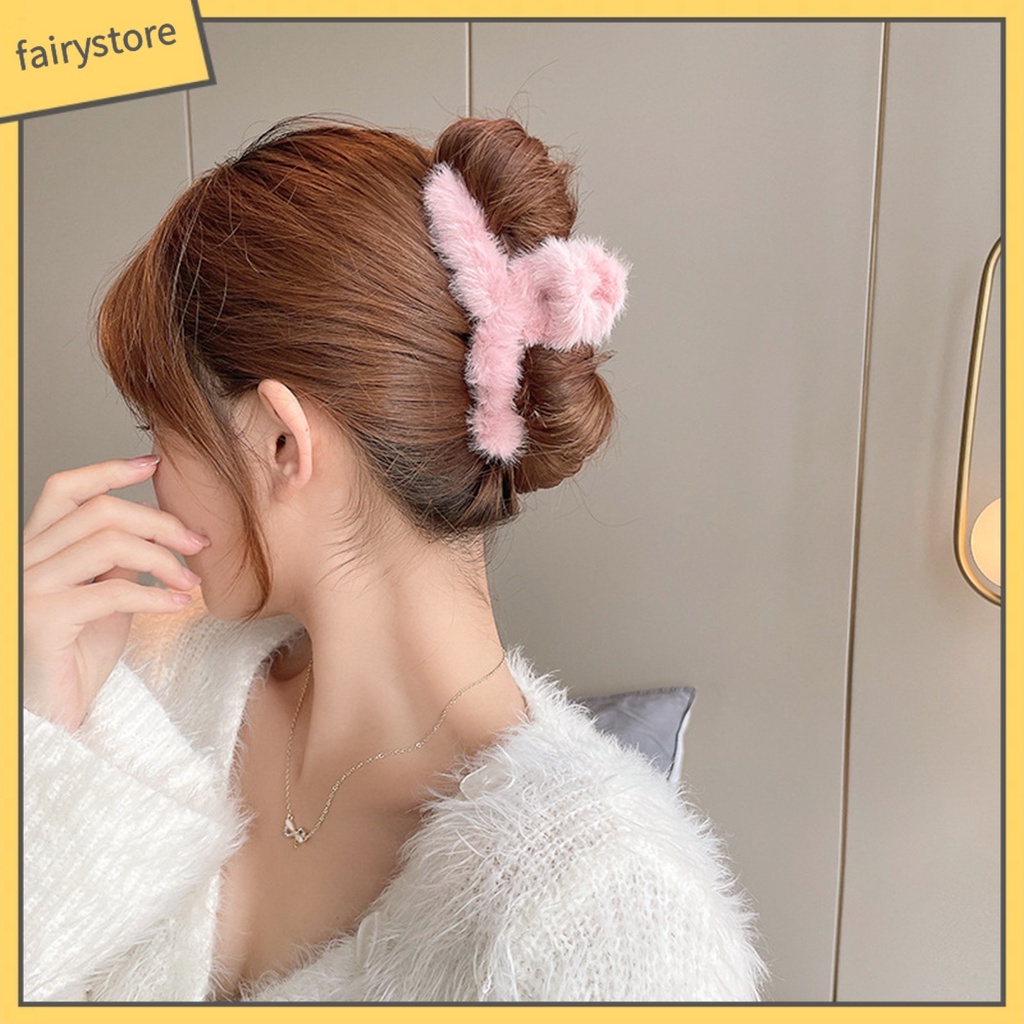 Kẹp Tóc Càng Cua Phủ Lông Màu Trơn Chống Trượt Thời Trang Thu Đông Cho Nữ