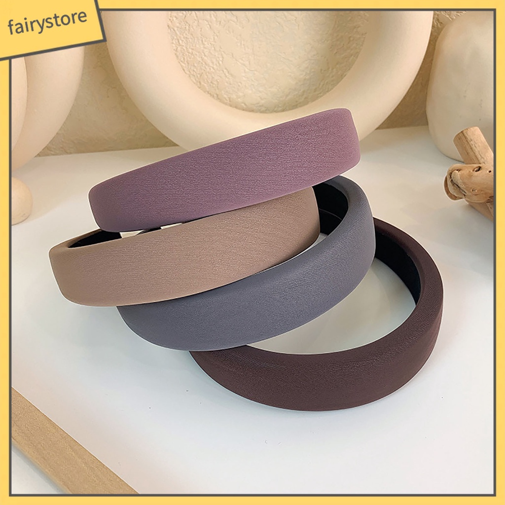 Băng Đô Cài Tóc Bản Rộng Bằng Xốp Ổn Định Màu Sắc Trơn Co Giãn