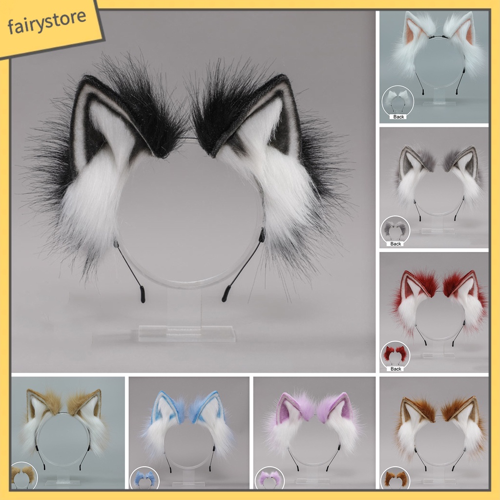 Băng Đô Tai Mèo Bằng Kim Loại Phối Lông Hóa Trang Phong Cách Nhật Bản