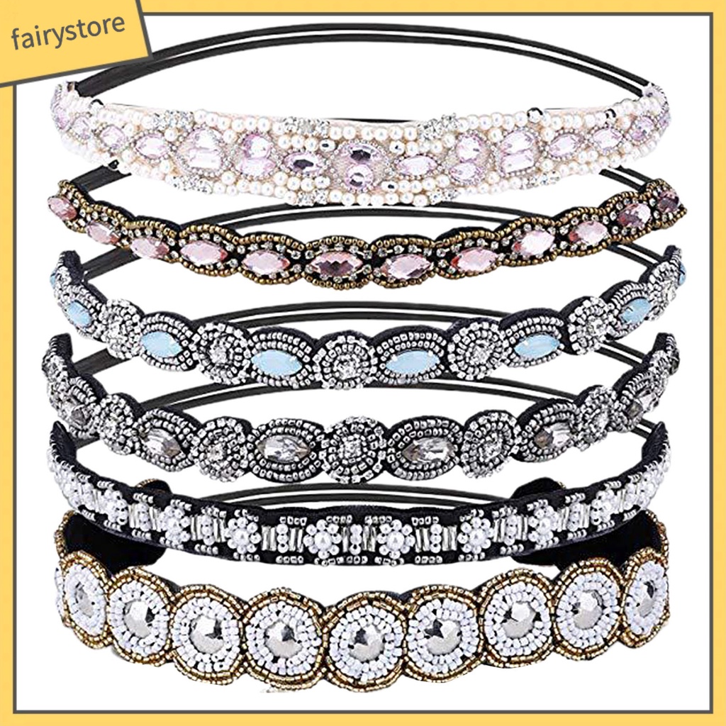[FRO] Băng Đô Co Giãn Đính Hạt Đá Thủ Công Tinh Tế Không Kéo Cho Nữ