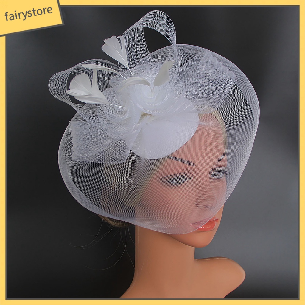 Mũ Lưới Che Mặt Đính Lông Vũ Màu Sắc Tinh Khiết Nhẹ Nhàng Thanh Lịch Dành Cho Cô Dâu