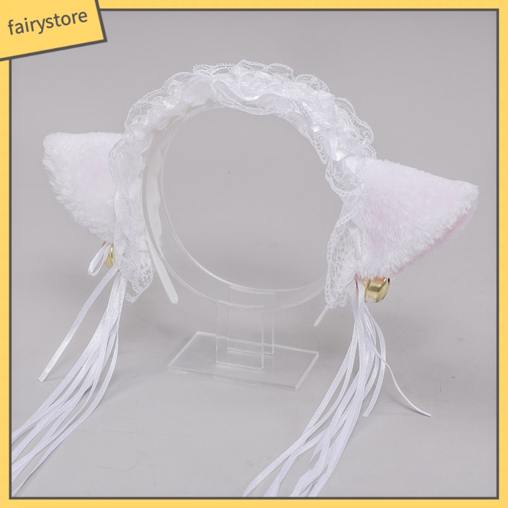 Băng Đô Tai Mèo Phối Ren Tua Rua Phong Cách Gothic Lolita Cho Nữ