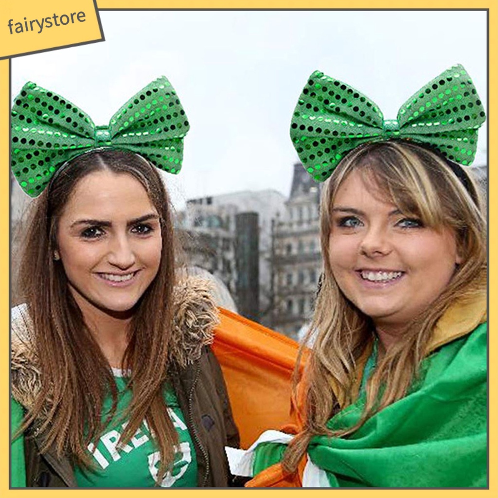 Băng Đô Cài Tóc Hình Nón Đính Nơ Lấp Lánh Cho Ngày Thánh Patricks