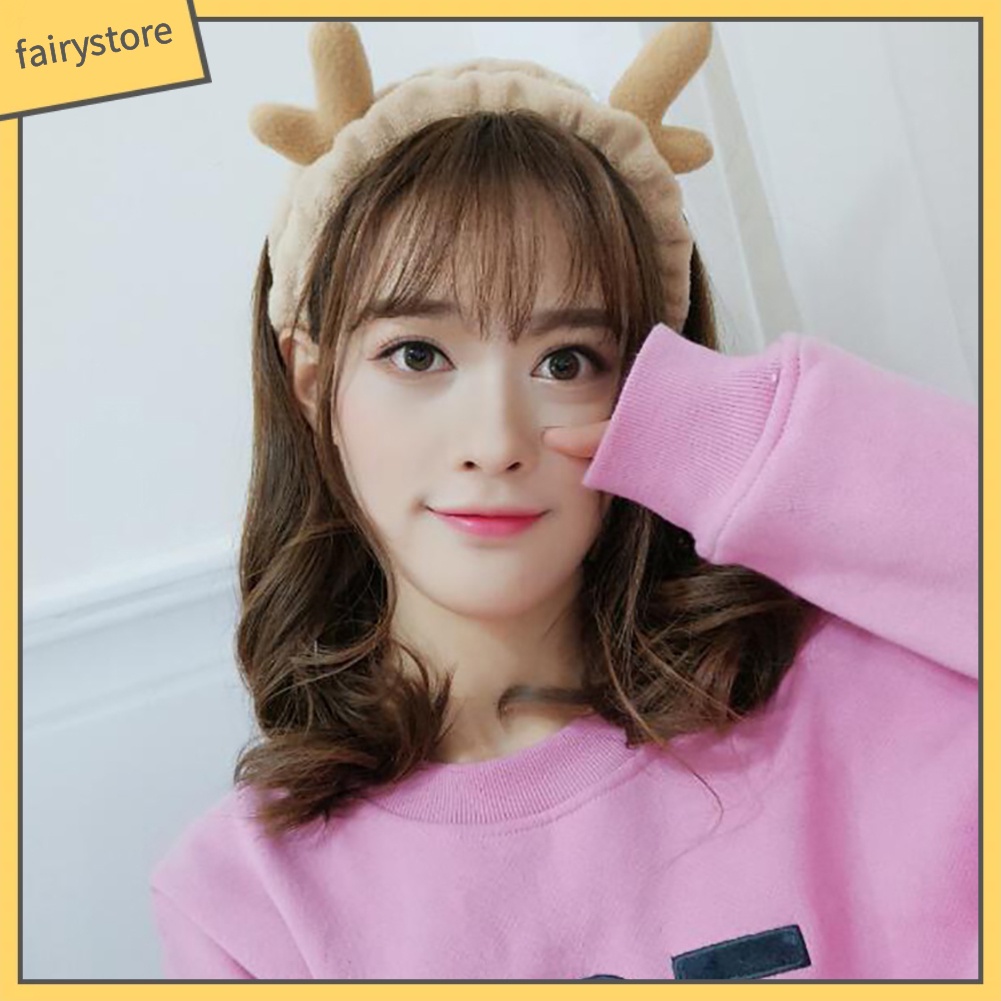 Băng Đô Cài Tóc Hình Sừng Hươu Bằng Cotton Co Giãn Cho Nữ