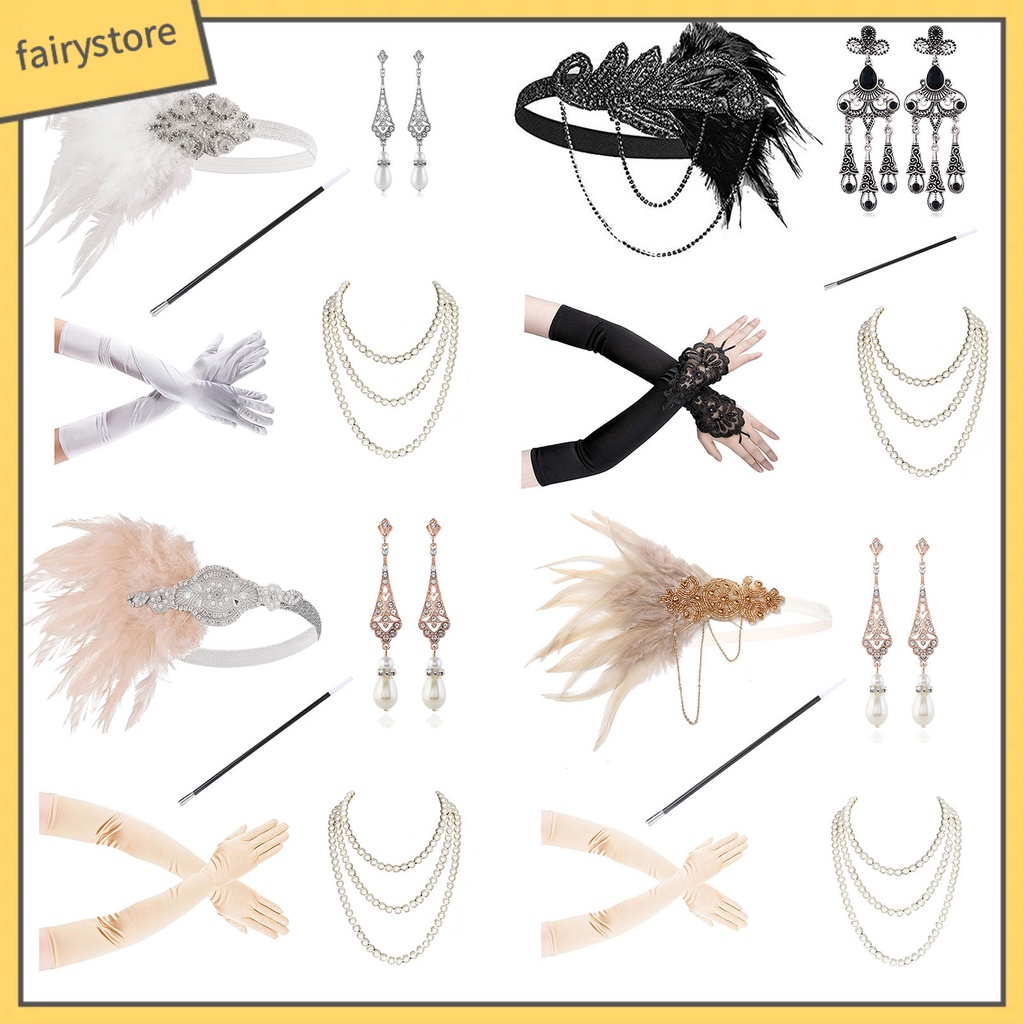 1 Bộ Bông Tai Đính Ngọc Trai Và Lông Vũ Lấp Lánh Phong Cách Retro Dành Cho Nữ