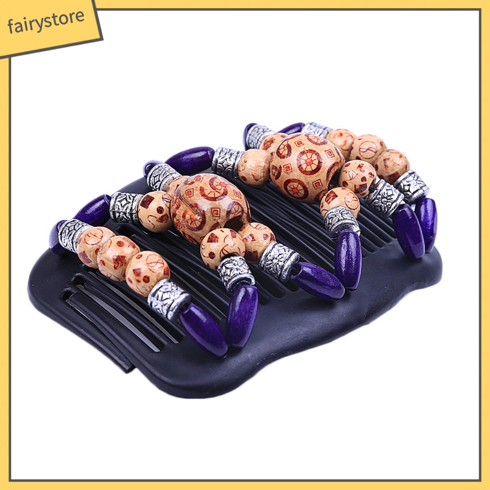 Kẹp Tóc Lược Đôi Đính Hạt Gỗ Phong Cách Vintage Cho Nữ