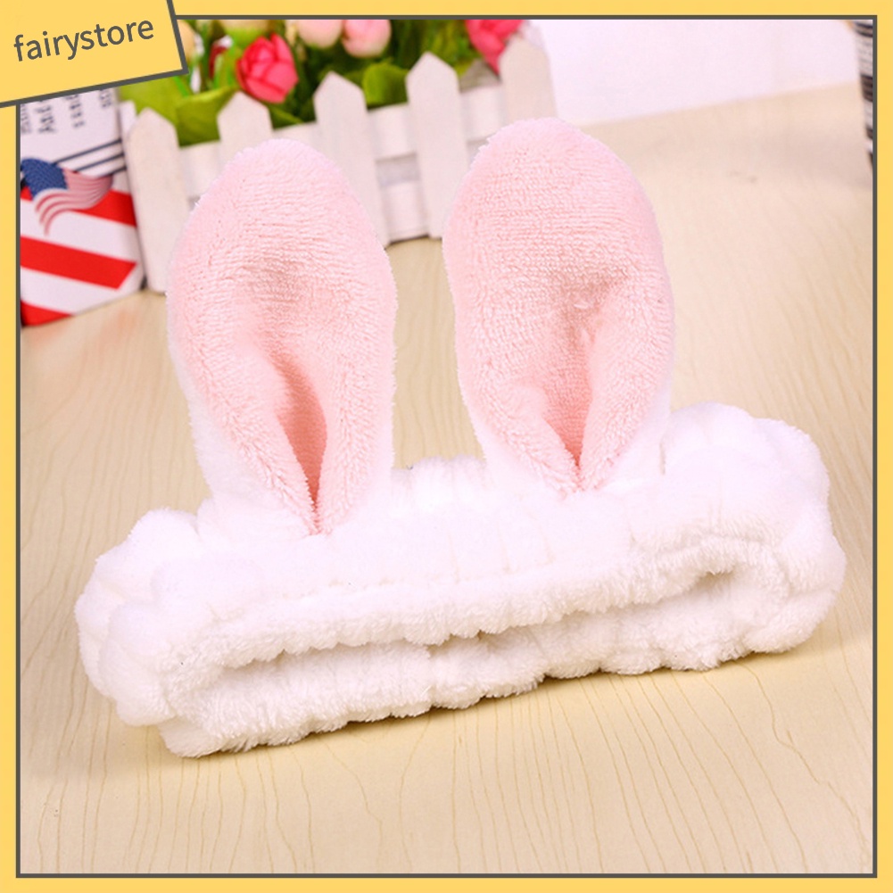 Băng Đô Tai Thỏ Bằng Vải Flannel Co Giãn Dễ Thương Dành Cho Nữ Rửa Mặt